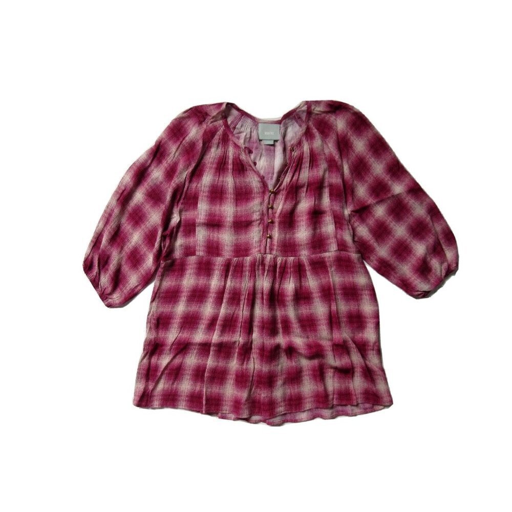 Anthropologie Maeve Calavon in Pink Plaid Pleated Peplum Tunic Top XS $88